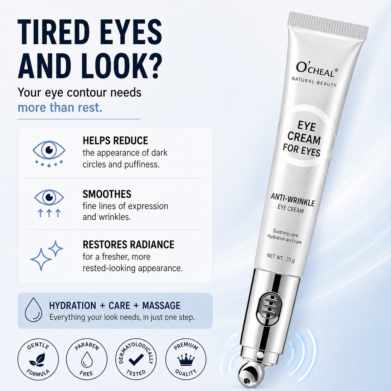 Crema para los ojos y masajeador eléctrico
